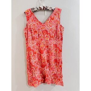 Real‎ Comfort Pink Orange Paisley Rayon Sleeveless Shift Dress Size 8 Y2K Resort